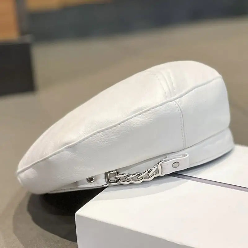 Women's Versatile Chain PU Leather Beret Hat