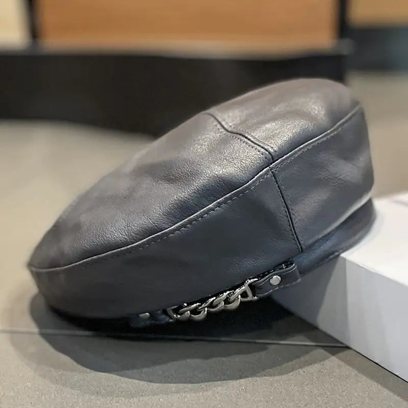 Women's Versatile Chain PU Leather Beret Hat